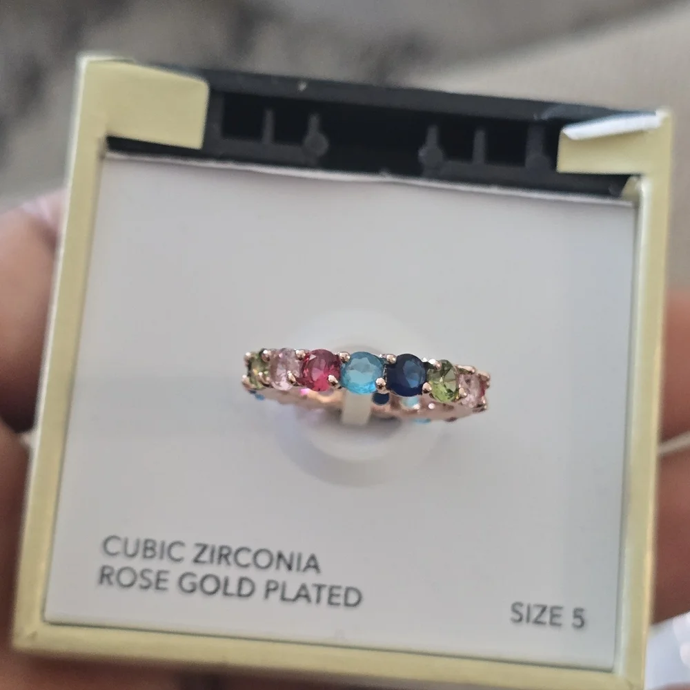 Charter Club Ring Rose Gold Plated Multicolor Crystal  Size 5 New Women